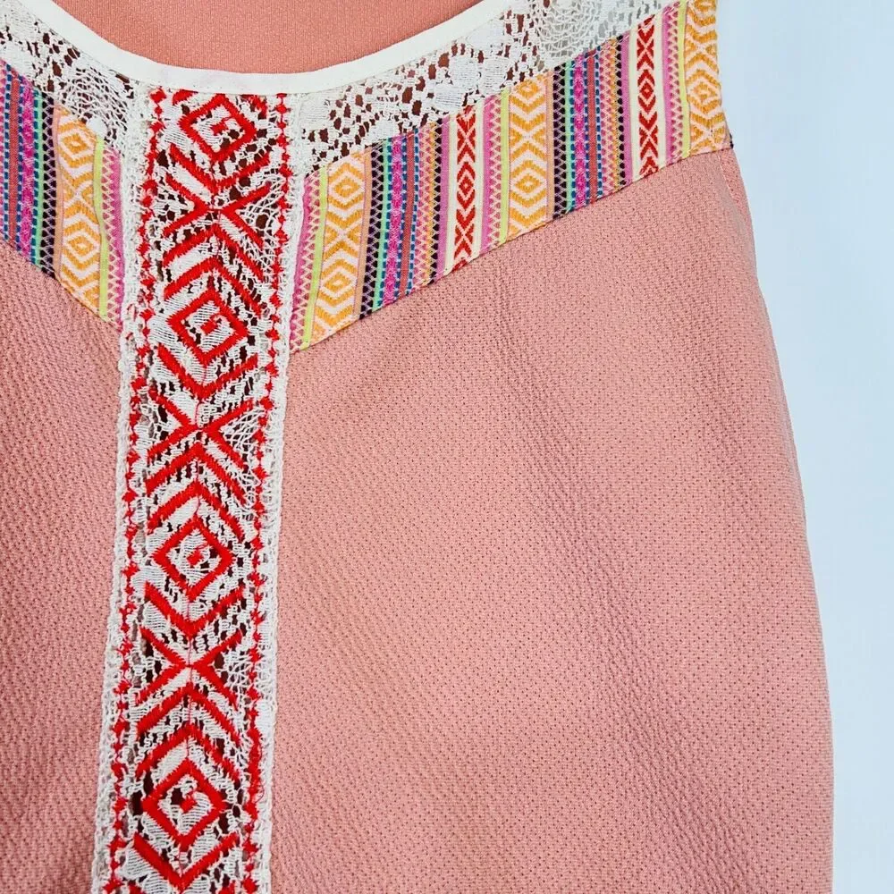 Buckle Boho Skater Dress Size Medium Embroidered Peach Racerback Sporty